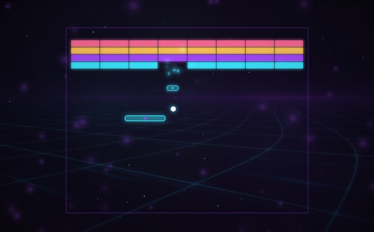Neon breakout bricks paddle and ball